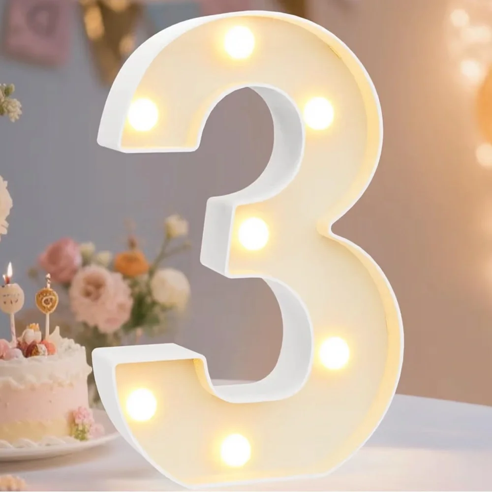 White LED Marquee Number 3 Light - Party Decoration